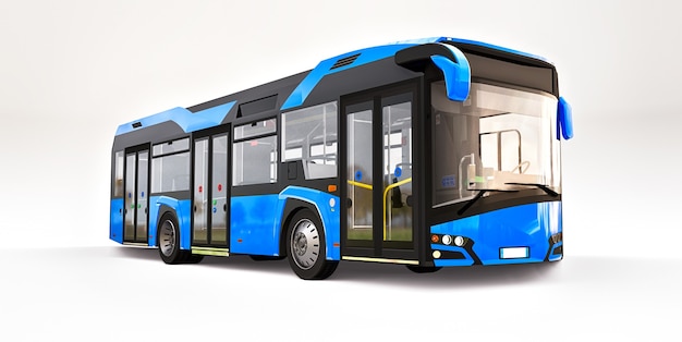 Mediun städtischer blauer Bus auf einem weißen lokalisierten Hintergrund. 3D-Rendering.