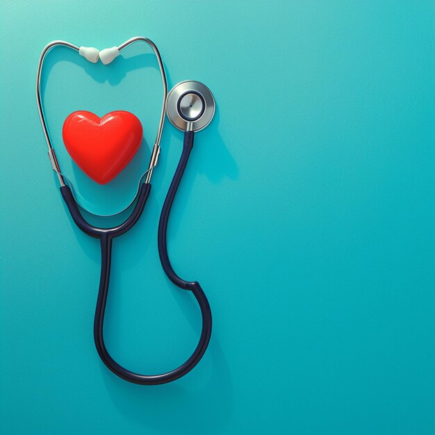 Medizinische Ausrüstung Stethoskop und rotes Herz auf pastellblau Für soziale Medien Postgröße