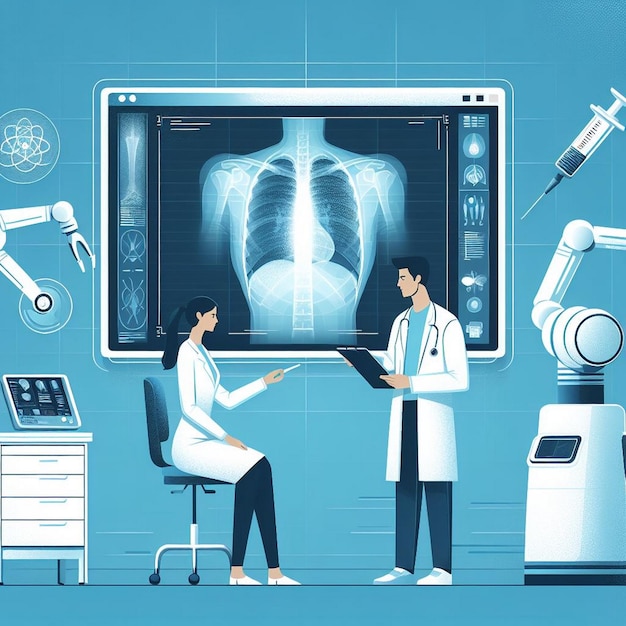 Medizinische Banner Ärzte analysieren Röntgenstrahlen Weltgesundheitstag