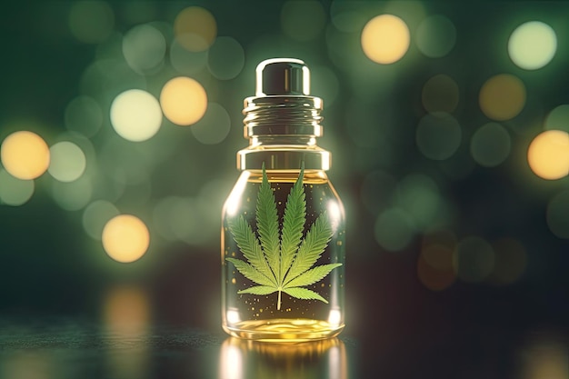 Medizinische Cannabisölextrakte in Gläsern und grüne Cannabisblätter alternative Medizin Verschiedene Glasflaschen mit generativem CBD-ÖL AI