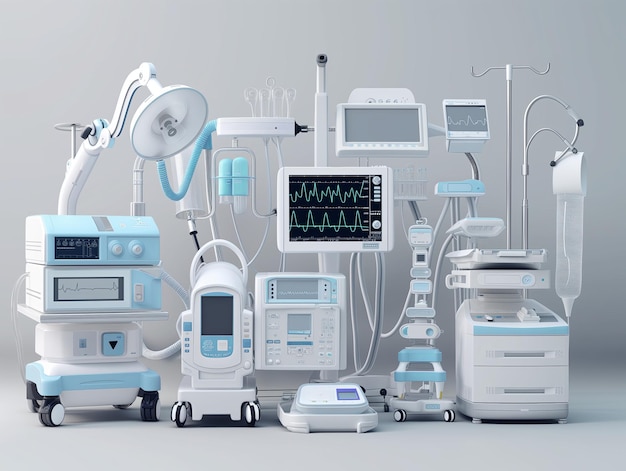 medizinische diagnostische Ausrüstung farbiges Hintergrundfoto im Studio leerer Raum medizinischer Kamin