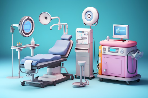 Medizinische Geräte im 3D-Cartoon-Stil. Generative KI