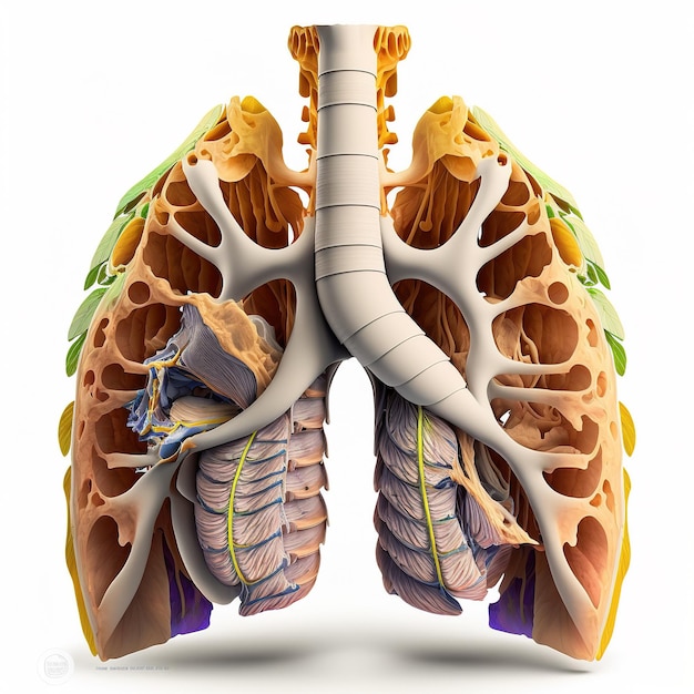 Medizinische Illustration der menschlichen Luftröhre auf weißem Hintergrund Generative KI