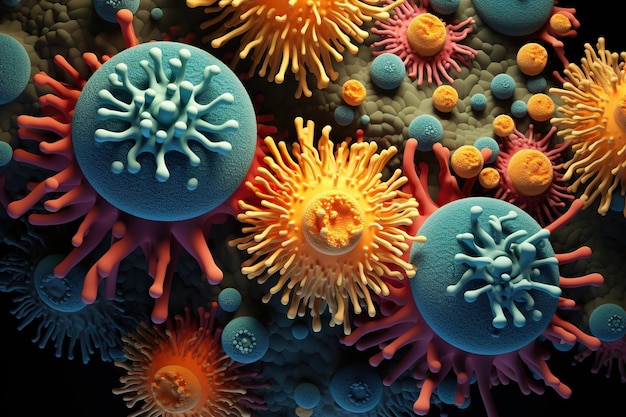 Medizinische Illustration von Bakterien und Bakterienzellen, generiert mit KI