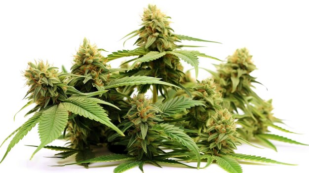 Medizinische Marihuana-Blütenknospe Nahaufnahme einer Cannabis-Blume auf weißem Hintergrund Generative KI
