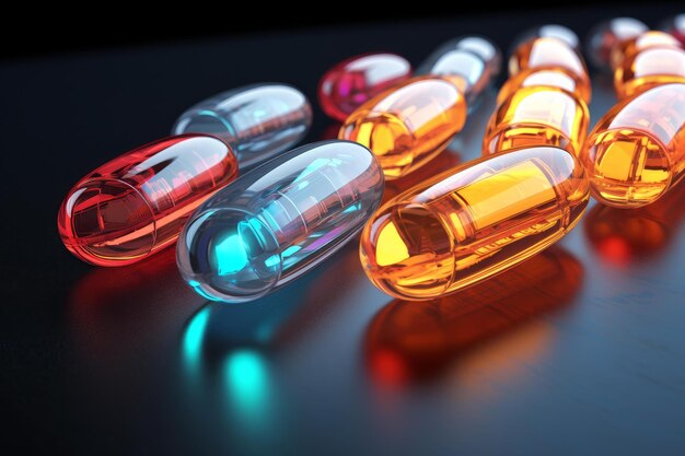 Medizinische Omega-Pille-Kapseln auf schwarzem Hintergrund