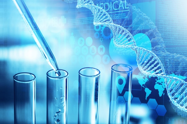 Medizinische Pipette mit Tropfen und Reagenzglas im Labor