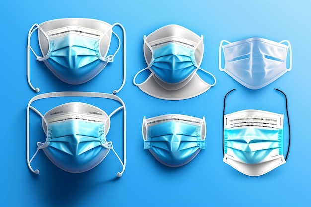 Medizinische Schutzmasken isoliert auf blauem Hintergrund