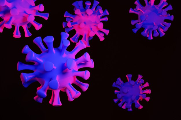 Medizinisches Coronavirus-Konzept der 3D-Wiedergabe mit gefährlichen Zellen.