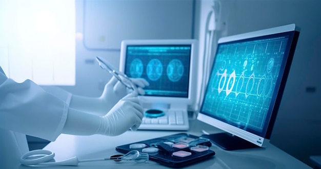 Medizintechnik in Klinik oder Krankenhaus Die Behandlung und Nutzung von Computertechnologien in der Medizin erzeugen KI