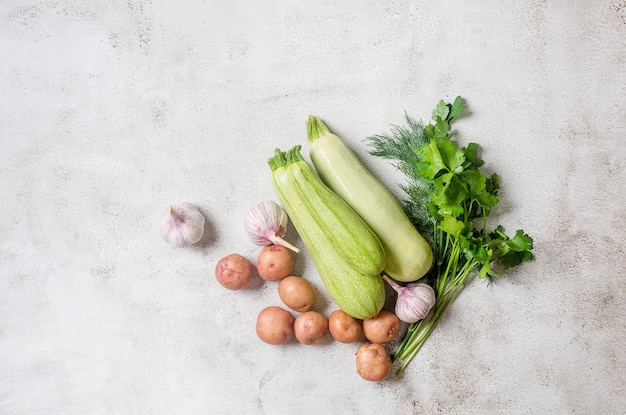 Medula vegetal fresca sazonal de verão e outros vegetais para cozinhar