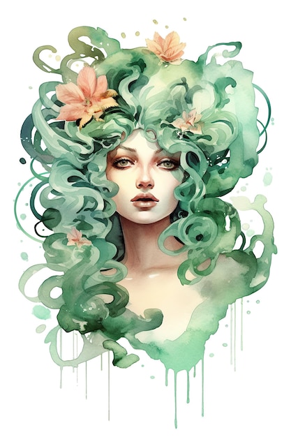 Medusa aquarela clipart bonito isolado no fundo branco com Generative AI Technology