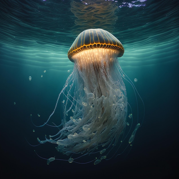 Medusa colorida subaquática Medusa movendo-se na ilustração da água