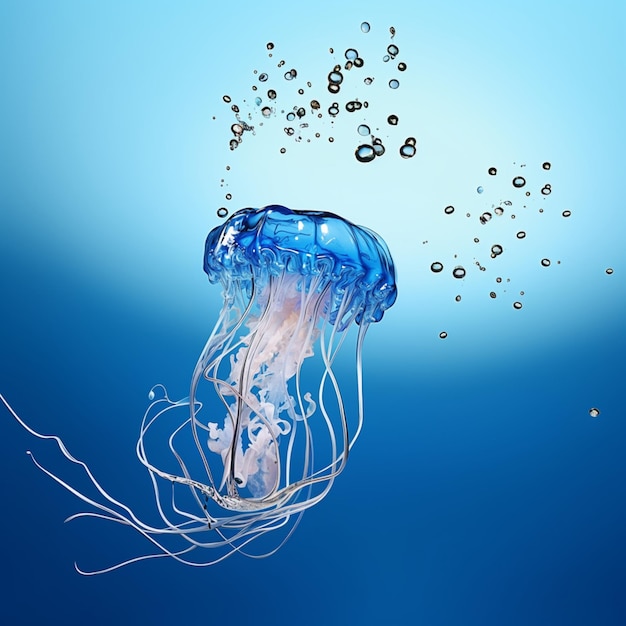 Medusa de cor azul nadam no mar