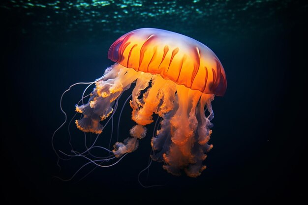 Una medusa flota en el agua.