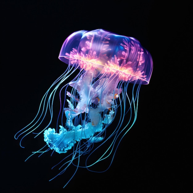 Foto una medusa con una medusa azul en el fondo.