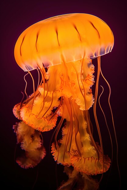 Una medusa se muestra en una luz violeta.