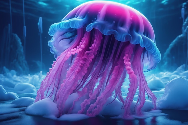 Medusa no aquário 3D render mundo subaquático