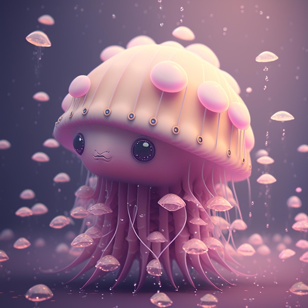 Una medusa rosa con una cara que dice "me encantan las medusas".