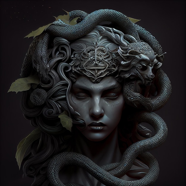 Una medusa con una serpiente en la cabeza