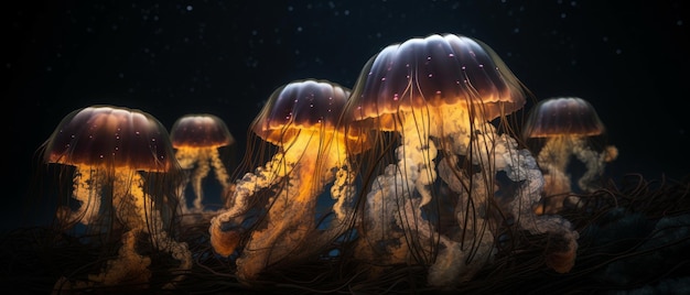 Medusas bajo el agua medusas de ensueño IA generativa