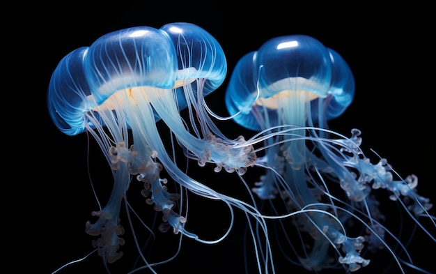 Medusas azules con IA generativa transparente