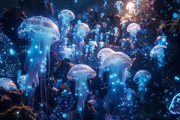 Medusas bioluminescentes que iluminan el oscuro océano