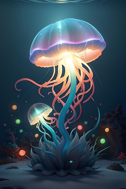 Medusas brilhantes à noite