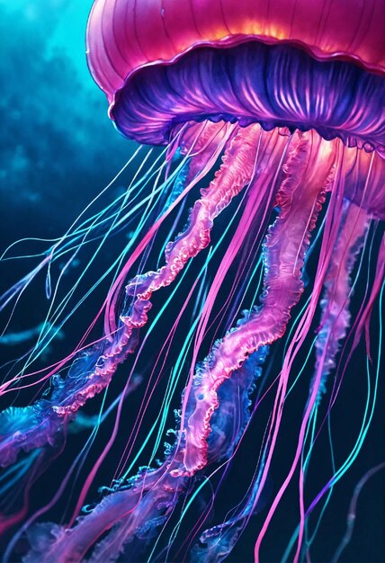 Foto medusas brillantes azul rosa púrpura 8k impresionantes detalles intrincados por artgerm