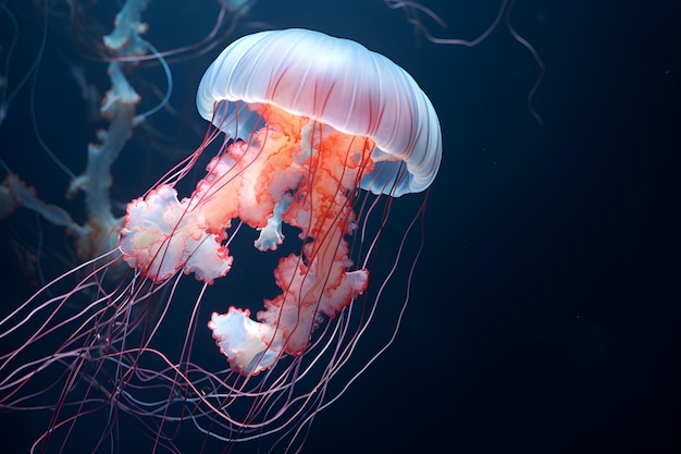 Foto medusas com longos tentáculos debaixo d'água ia generativa