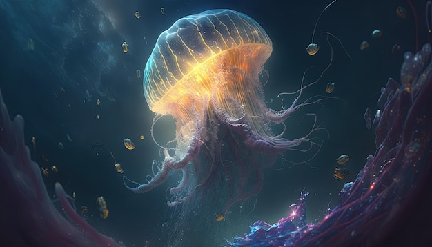 Medusas espaciales en el espacio Criatura divina cósmica sobrecogedora inspiradora ilustración digital de ensueño Generativo ai