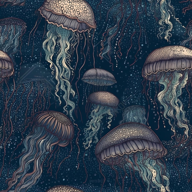Medusas sin fisuras en el patrón de textura del océano profundo AI generativa
