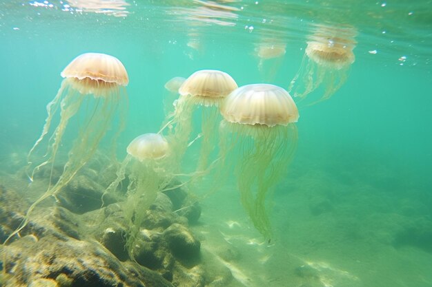 Medusas en la invasión del agua de mar y un gran número