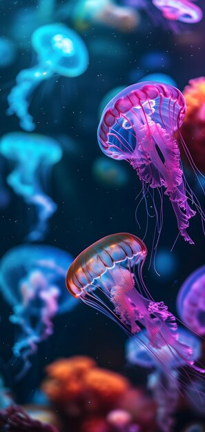 Medusas marinas brillantes en fondo oscuro imagen generada por la red neuronal