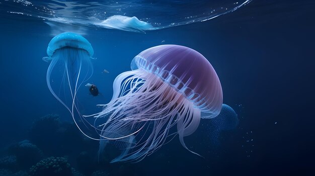 medusas nadando en el mar