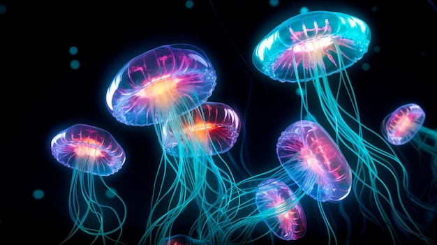 Medusas de neón en luz de neón IA generativa
