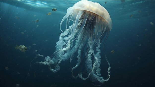 Medusas no mar azul profundo conceito de vida marinha