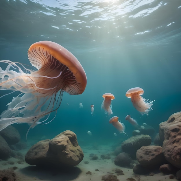 Foto medusas bajo el océano