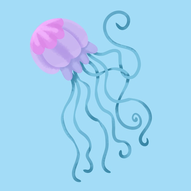 Medusas rosas y púrpuras nadando en aguas azules