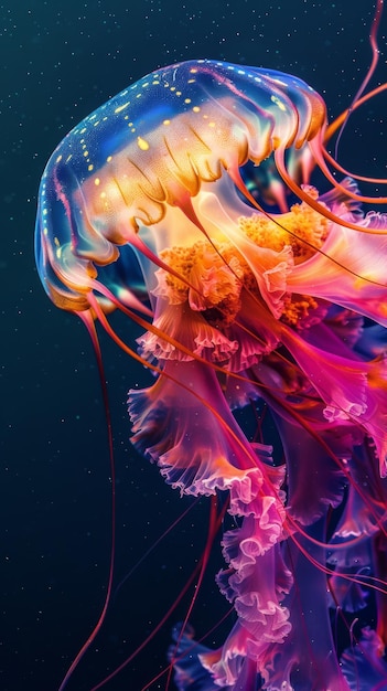 Foto medusas vibrantes que brillan en las misteriosas profundidades del océano
