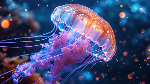 Medusas vibrantes con tentáculos brillantes