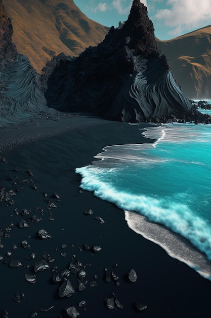 Meer und schwarze Felsen