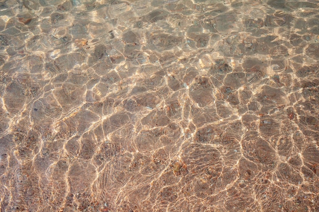 Meerblick von klarem Wasser auf dem Meer. Klares Wasser auf dem Ozean, Meer oder See. Wasser plätschert in der Sonne.