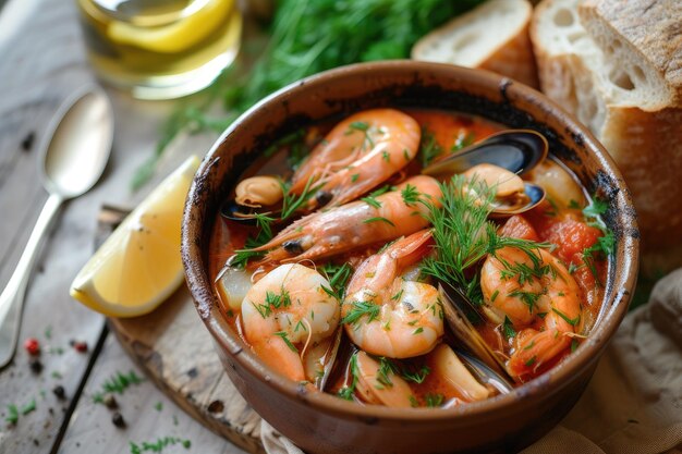 Foto meeresfrüchte-medley bouillabaisse ein wandteppich aus ozeanischen köstlichkeiten