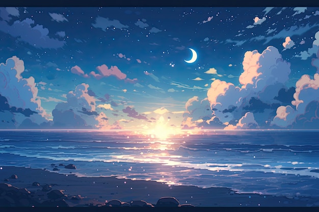 Meereshintergrund mit Meteorit in Pixel-Art Meeresansicht Hintergrund für Computerspiel