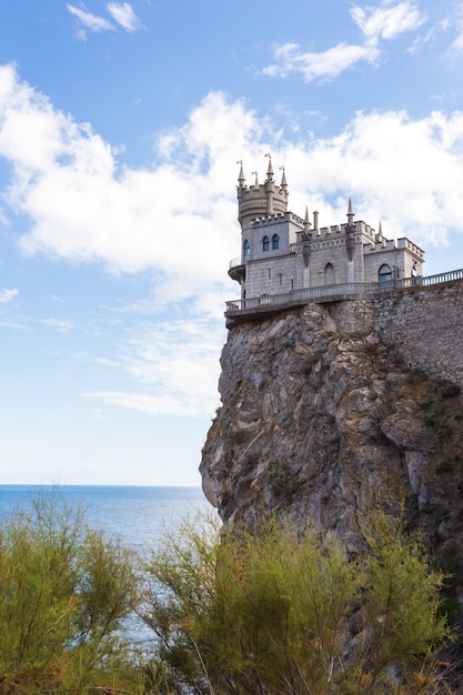 Meereslandschaft auf der Krim mit Burg über dem Abgrund Szenisches Panorama mit Wahrzeichen der Krim