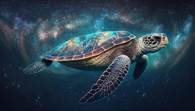 Meeresschildkröte fliegt im Weltraum