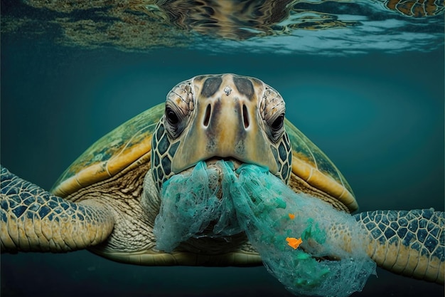Meeresschildkröten fressen Plastik unter Wasser