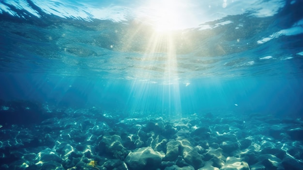 Meeresunterwasseransicht mit Sonnenlicht Schönheitsnaturhintergrund