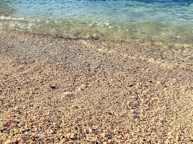 Meereswelle am Ufer weiße, flauschige und sprudelnde Welle an einem Sandstrand Meerestextur Wellen